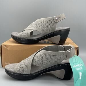 NEW JBU Women’s Alyssa Wedge Sandals Grey Shimmer Size 8M